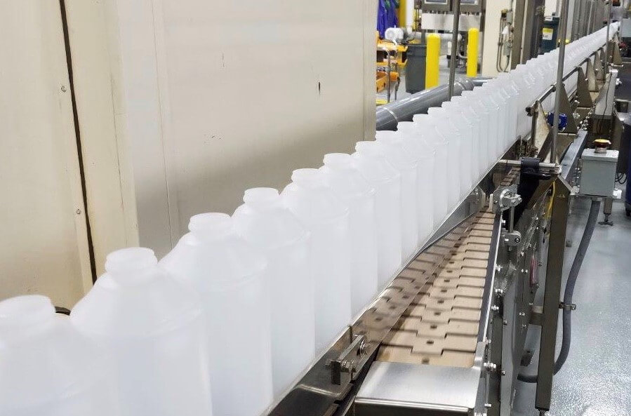plastic bottles on a bottle conveyor belt