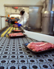 meat moving on a conveyor belt efficiently